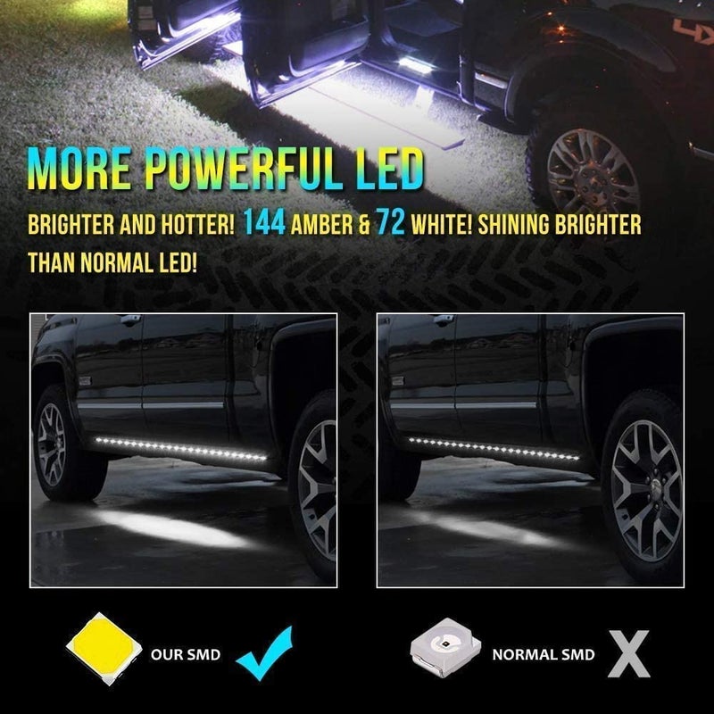 OPL5 2PCs Truck LED Running Board Lights Sequential Amber Side Marker Light 70 Inch Emergency Extended Crew Cab 216 LEDs Waterproof Flexible Turn Signal Light Bar for Pickup Trucks Car (70in) - Image 4